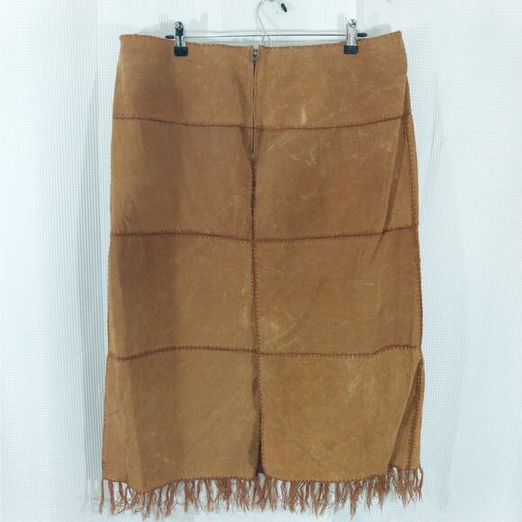 SELENE! GENUINE SUEDE LEATHER! RED, AMBER & BROWN PATCHWORK SKIRT SET! SZ 2X - Picture 8 of 12